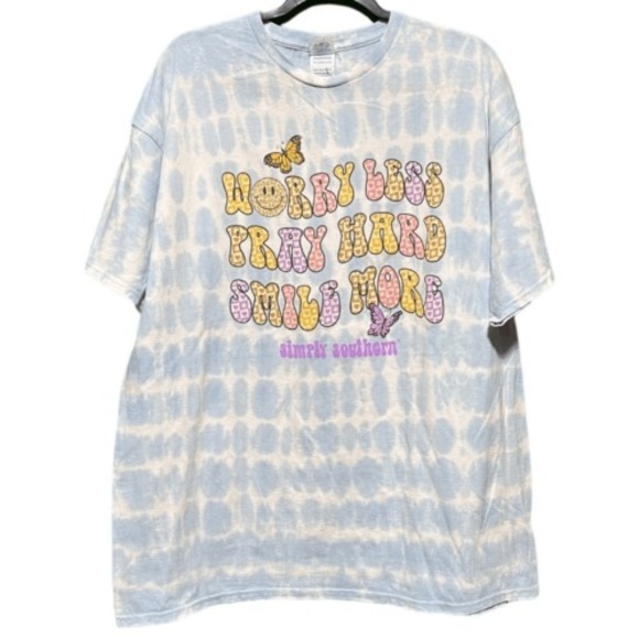 NWT Simply Southern Worry Less Pray Hard‎ Smile More' Short Sleeve Tshirt XXL - Picture 1 of 5